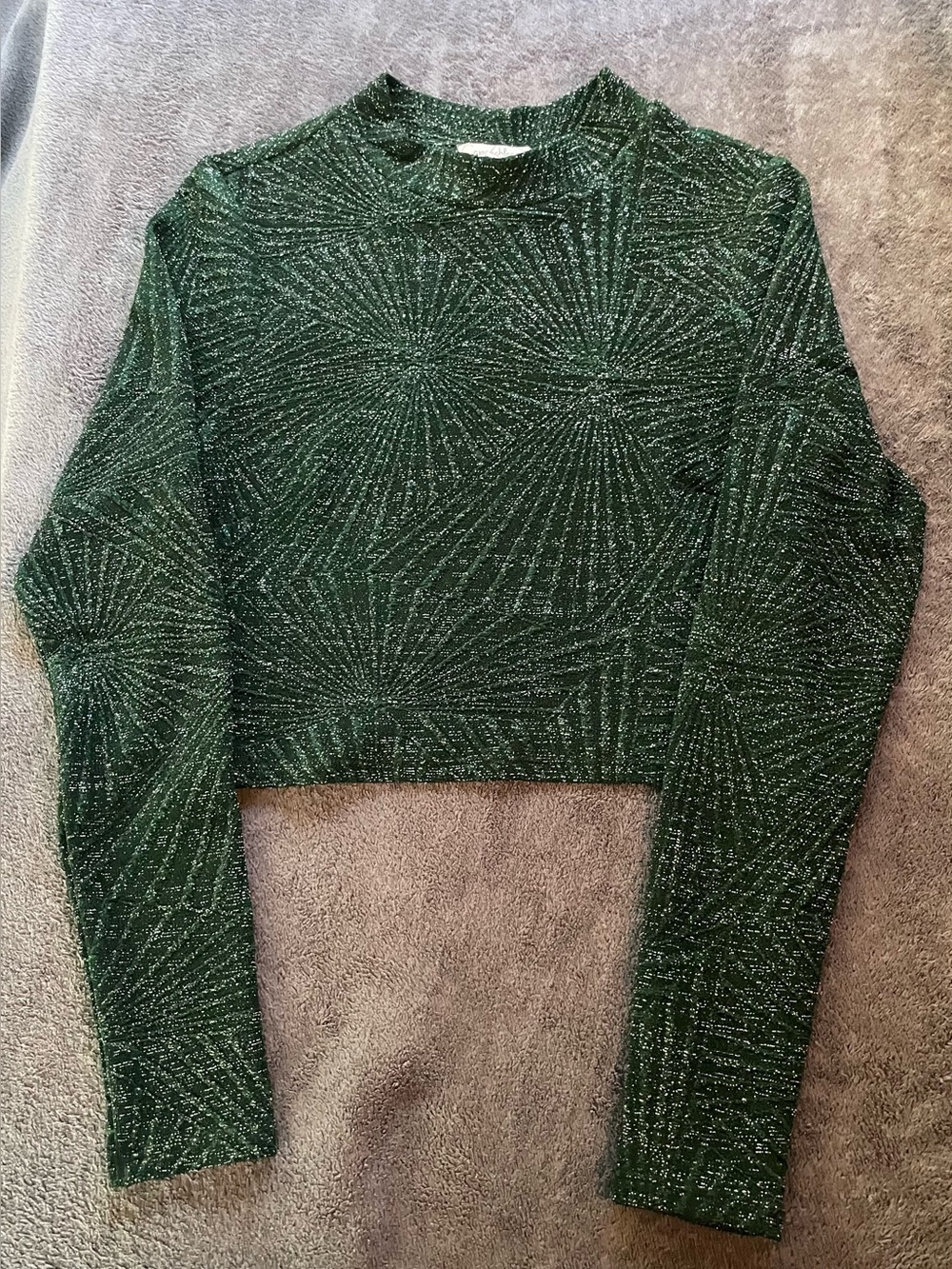 Speechless Top Green Metallic Long Sleeve Crop Top - Medium